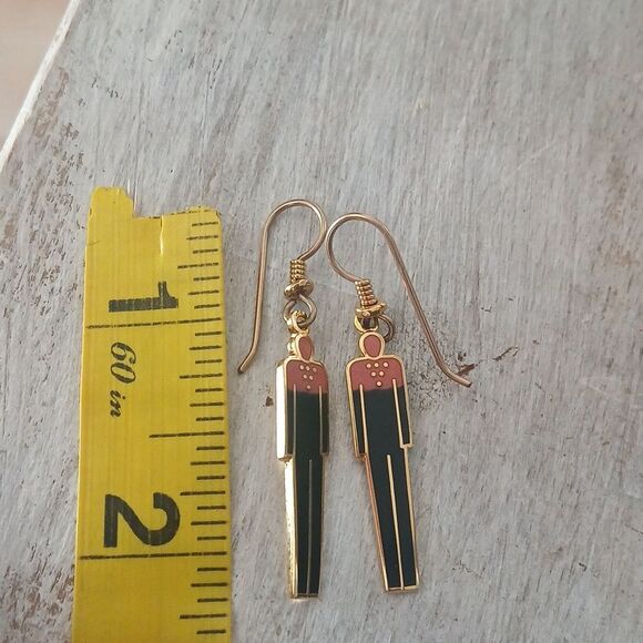 Vintage 80's Laurel Burch Artistic Earrings with Black and Pink Homme Man Signed - Picture 11 of 13